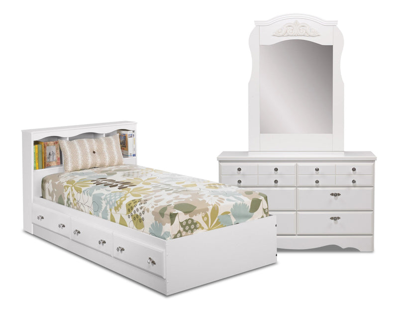 Белый комплект мебели в детскую с двуспальной кроватью