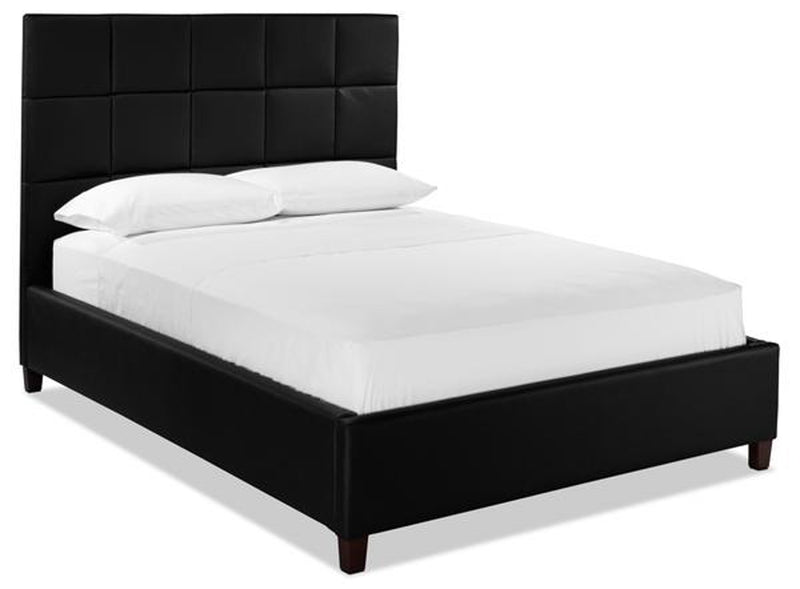Современная двуспальная кровать в кожаном стиле-черный