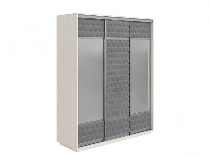 Современный шкаф-купе 3х с 2 зеркалами -серый-серебро