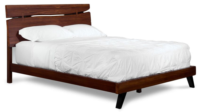 Современная двуспальная кровать с естественными контурами дерева-коричневый