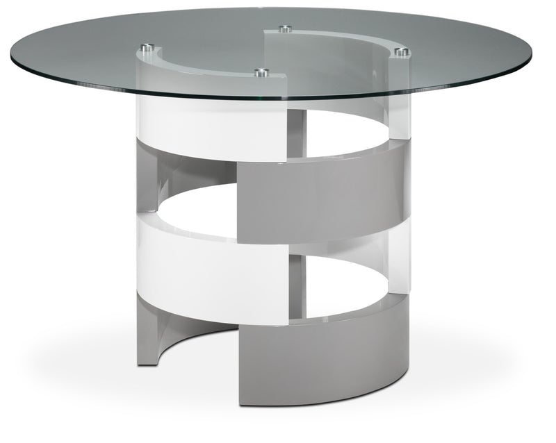 Круглый современный обеденный стол в серо-белом цвете