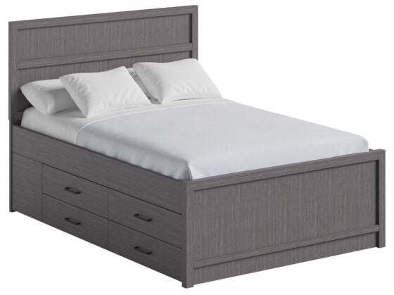 Современная двуспальная кровать с ящиками-серый