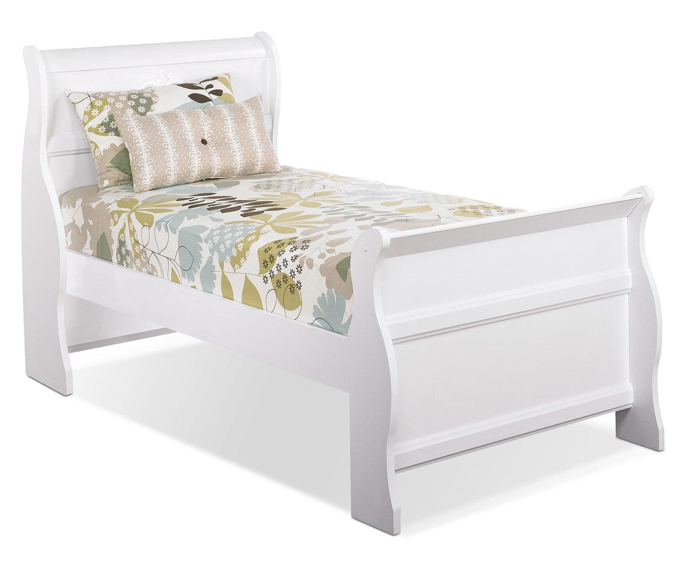 Односпальная белая кровать-сани