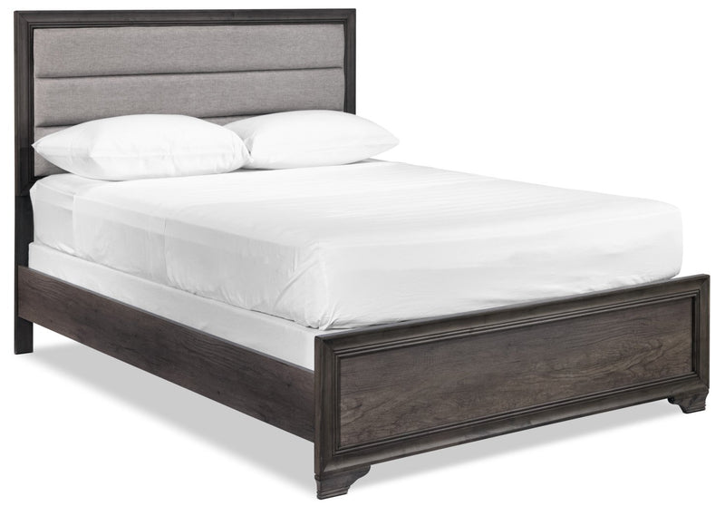Современная двуспальная кровать с состаренной отделкой-серый
