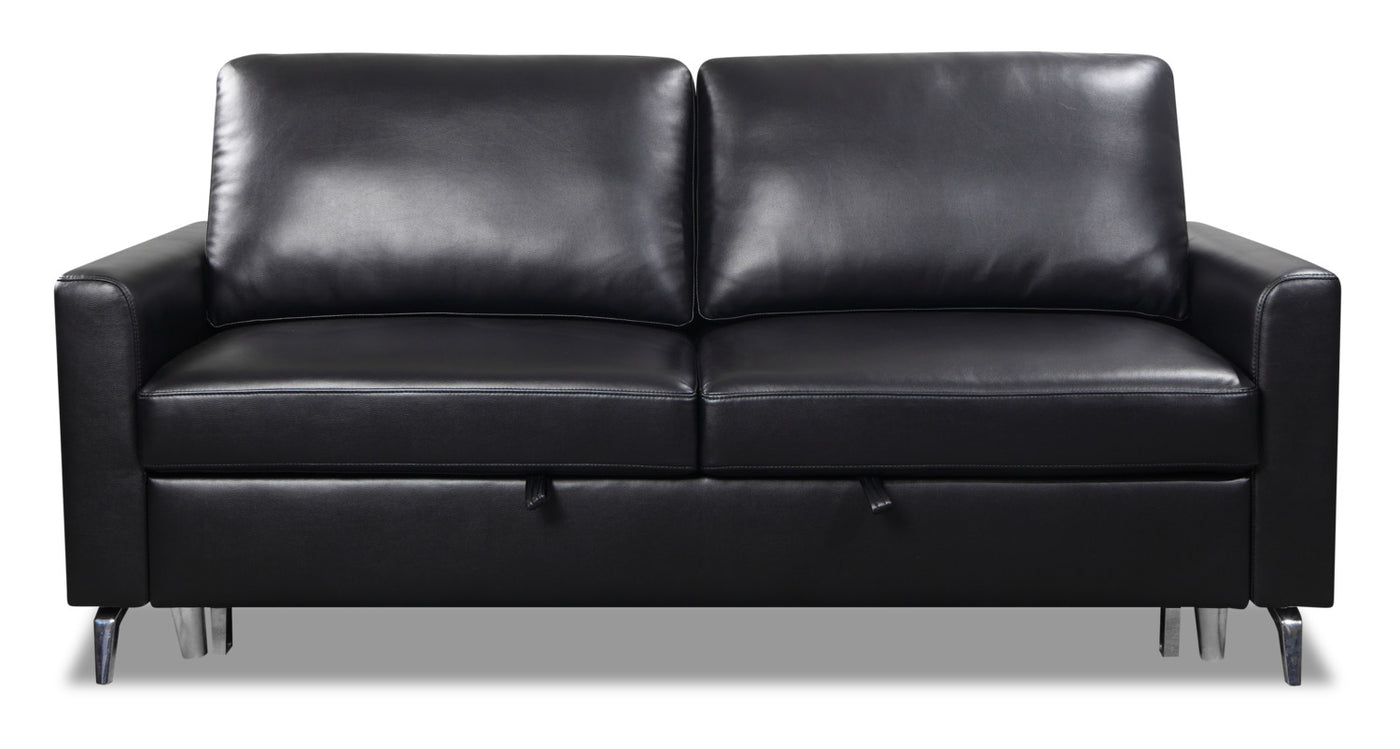 Черный диван-кровать с отделкой под кожу