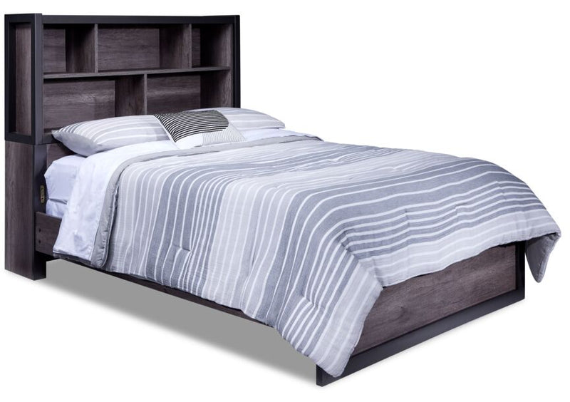 Современная двуспальная кровать в стиле деревенского уюта-серый